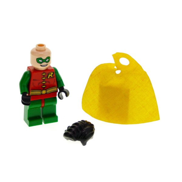 1 x Lego System Figur Mann Junge Batman I Robin Torso rot mit R Arme Beine grün Maske Haare wellig schwarz Cape Umhang gelb bat009