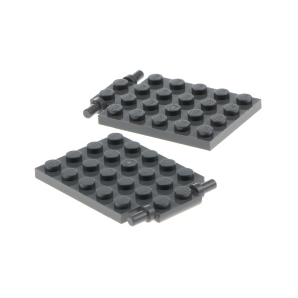 2x Lego Falltür Bau Platte modifiziert 4x6 neu-dunkel grau lange Pins 92099