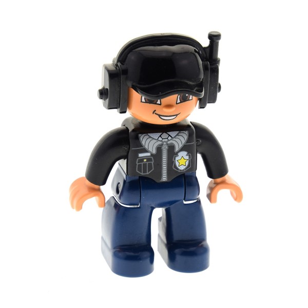 1x Lego Duplo Figur Mann dunkel blau schwarz Polizei Headset 9229 47394pb081