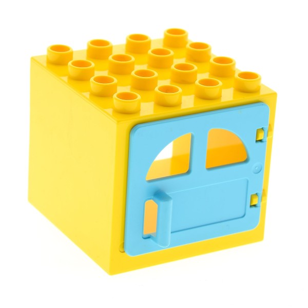 1 x Lego Duplo Haus Fenster Tür Rahmen Würfel gelb Rand dünn 4x4x3 Klappe 2 Scheiben Bogen Griff medium azure hell blau Set 10819 45021 18816 18857