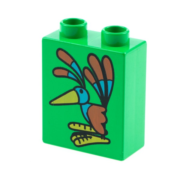 1x Lego Duplo Motivstein grün 1x2x2 bedruckt Vogel Bob der Baumeister 4066pb032
