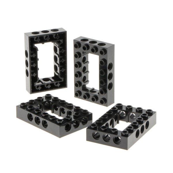 4x Lego Technic Bau Stein Rahmen 4x6 schwarz Lochbalken Kreuz 4144025 32531