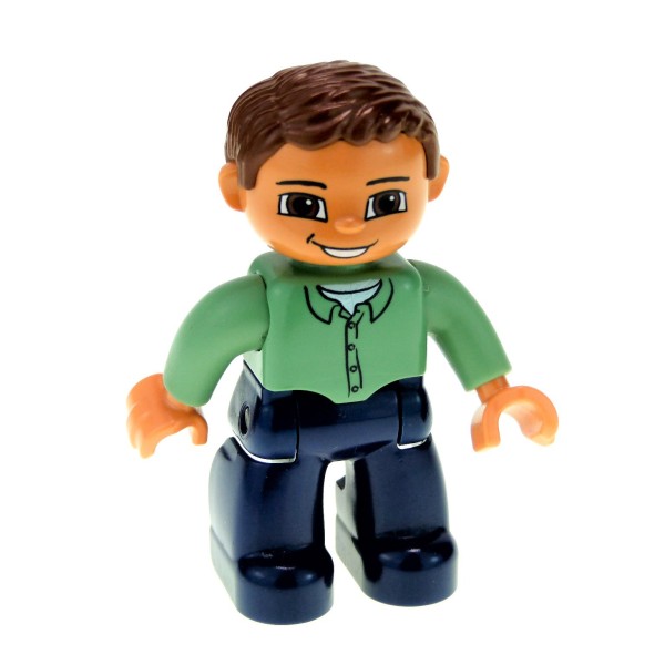 1x Lego Duplo Figur Mann dunkel blau Hemd sand grün Vater Bruder 47394pb036