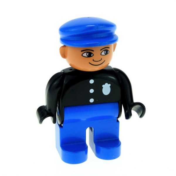 1x Lego Duplo Figur Mann blau schwarz Polizist Knöpfe Marke weiß 4555pb061