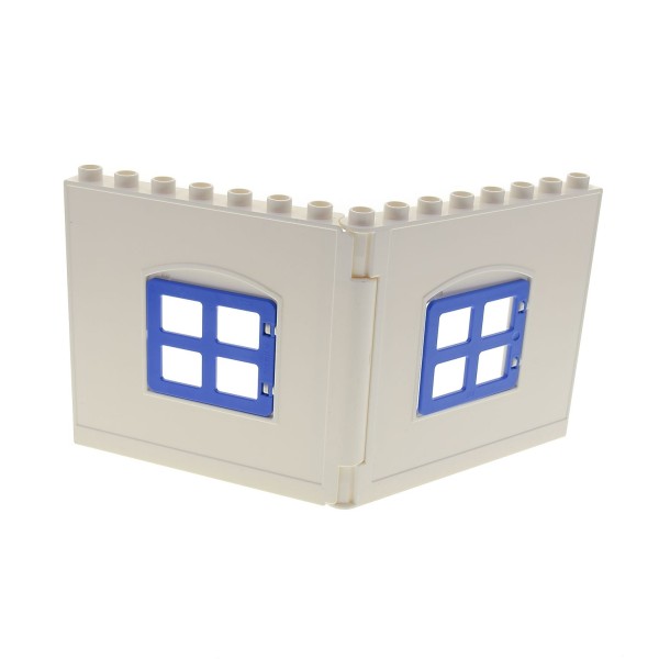 1x Lego Duplo Wand Element weiß Fenster 1x4x3 blau 90265 53916 51260