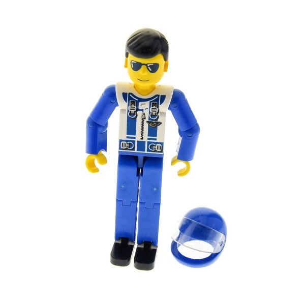 1x Lego Technic Figur Mann weiß blau Schultergurt Helm Visier Pilot 8232 tech038a