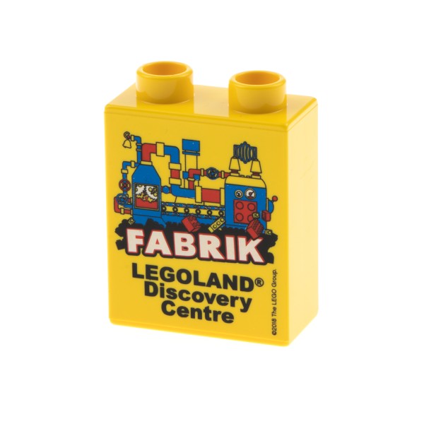 1x Lego Duplo Sonderstein gelb 1x2x2 bedruckt Legoland FABRIK 2018 76371pb109
