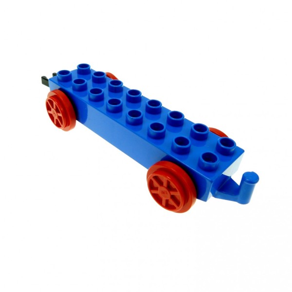 1x Lego Duplo Schiebe Lok Anhänger B-Ware abgenutzt blau rot Eisenbahn duptrain01