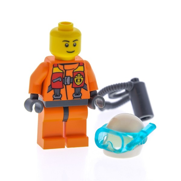 1 x Lego System Figur Mann Taucher Küstenwache Torso orange bedruckt mit Schwimmweste Taucherhelm Sauerstofftank 60013 973pb1437c01 cty412