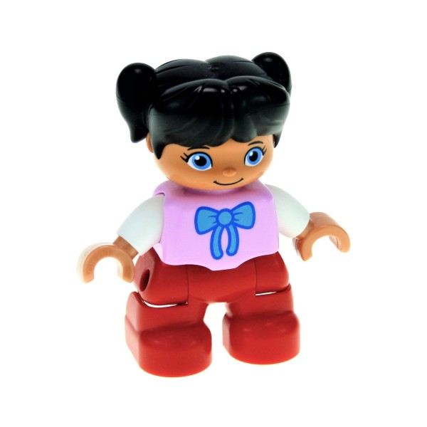 1x Lego Duplo Figur Kind Mädchen rot Top rosa weiß Schleife Zöpfe 47205pb032