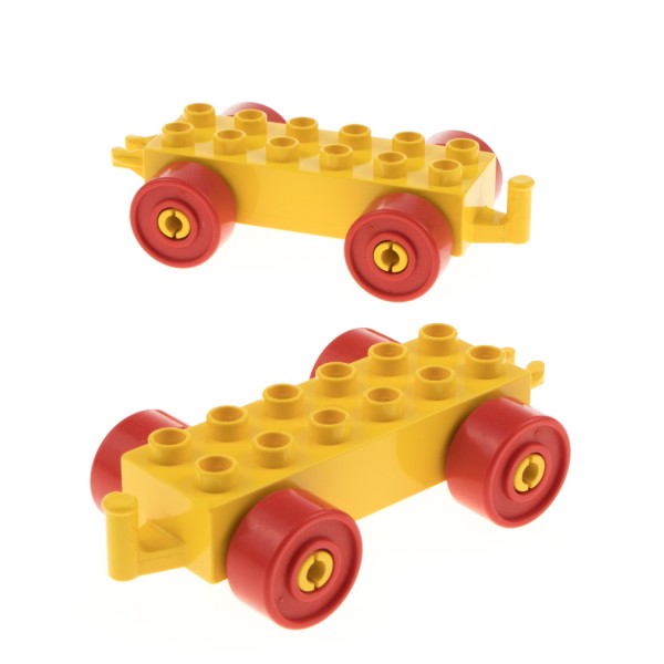 2x Lego Duplo Anhänger 2x6 gelb Reifen rot Auto Schiebe Zug ohne Steg 2312c02