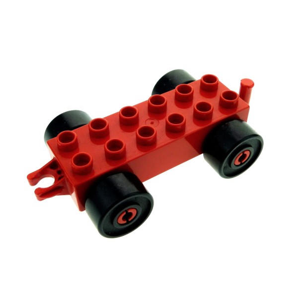 1x Lego Duplo Anhänger 2x6 rot Reifen Rad schwarz Schiebe Zug 2626 2312c03
