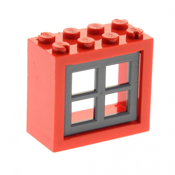 1x Lego Fenster rot 2x4x3 Gitter neu-dunkel grau 4218639 4133 4528164 4132