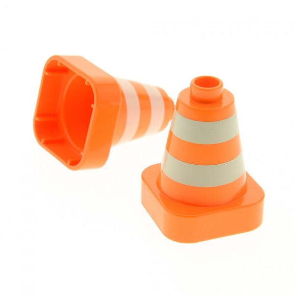 2 x Lego Duplo Pylone orange weiß gestreift Verkehrs Hütchen Kegel Absperrung Leitkegel Baustelle Polizei 47408px1