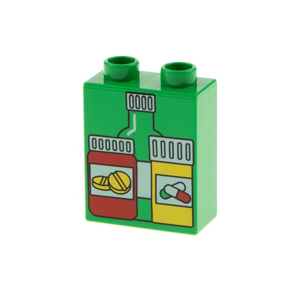 1x Lego Duplo Motivstein hell grün 1x2x2 bedruckt Medizin Tabletten 4066pb399