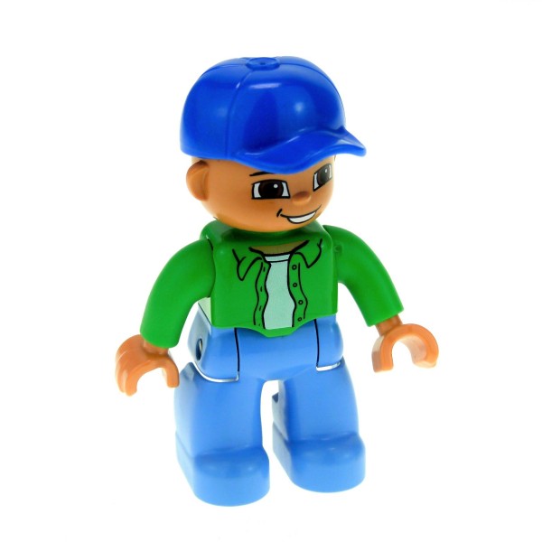 1x Lego Duplo Figur Mann hell blau Jacke grün Basecap blau Vater 47394pb127