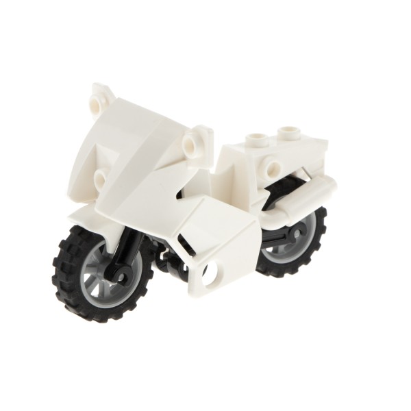 1x Lego Motorrad City weiß Räder hell grau ohne Ständer Polizeimotorrad 52035c01
