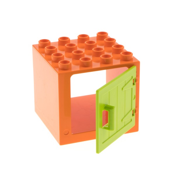 1x Lego Duplo Fenster Tür orange 4x4x3 Holztor Griff lime hell grün 87653 18857