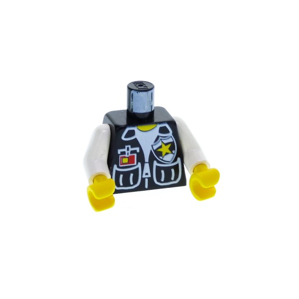 1 x Lego System Torso Oberkörper Figur Polizist Classic Town schwarz Polizei Weste Marke Stern Reißverschluss Arme weiss 973px67c01 