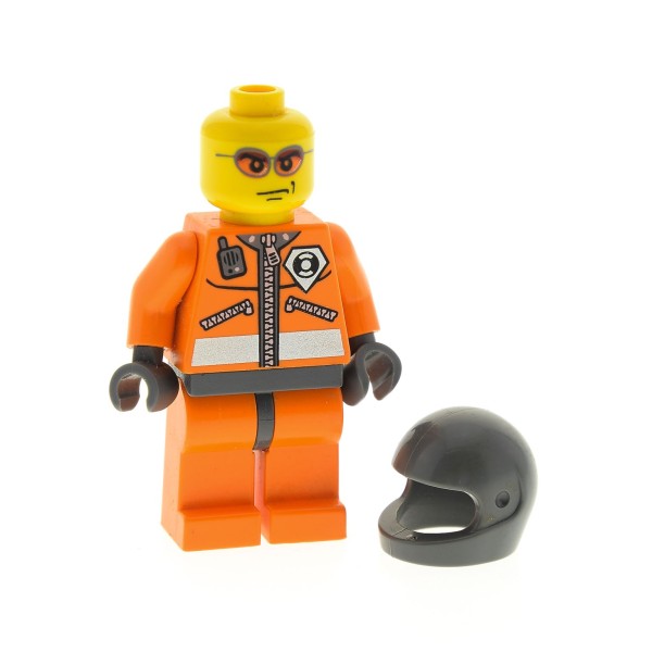 1 x Lego System Figur Mann Küstenwache Torso orange bedruckt Gesicht bedruckt mit Sonnenbrille orange Helm ohne Visier neu-dunkel grau 7044 973pb0303c02 wc018a