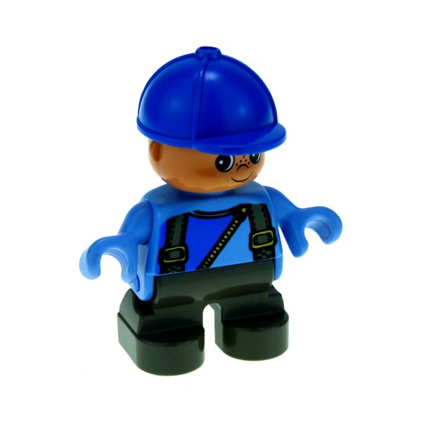 1x Lego Duplo Figur Kind Junge grau Hosenträger Basecap blau 6453pb023