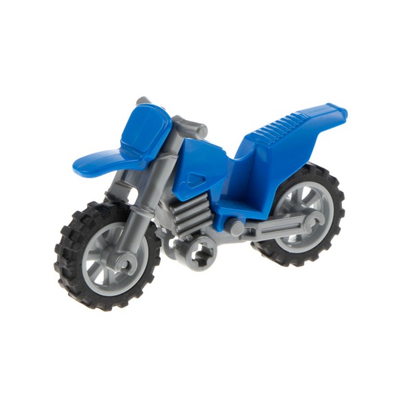 1x Lego Motorrad Dirt Bike blau Fahrgestell flat silber grau Räder grau 50859b 50860c05