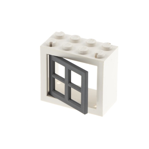 1x Lego Fenster Rahmen 2x4x3 weiß Fensterkreuz neu-dunkel grau Gitter 4132c03