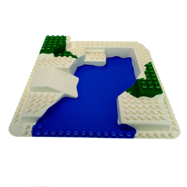 1x Lego Duplo 3D Bau Platte 38x38 B-Ware abgenutzt Grundplatte weiß blau 6447px1