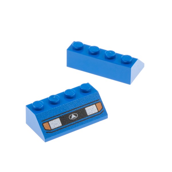 2x Lego Dachstein 45° 2x4 bedruckt blau Scheinwerfer schräg Steine 3037px1U