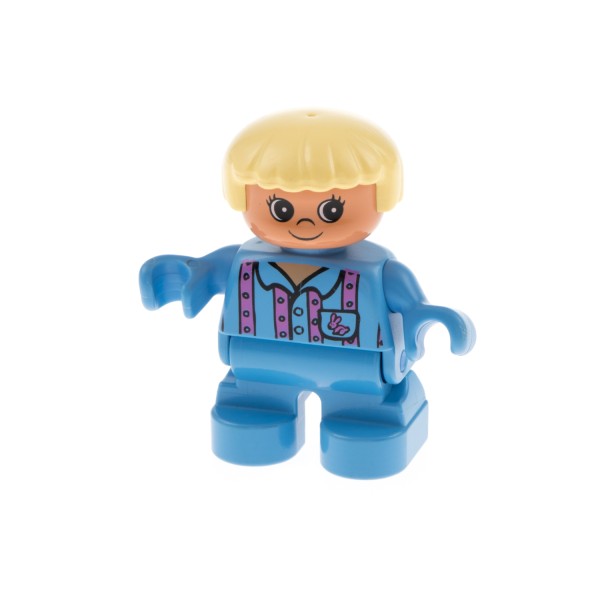 1x Lego Duplo Figur Kind Mädchen Schlafanzug hell blau rosa Haare 6453pb036