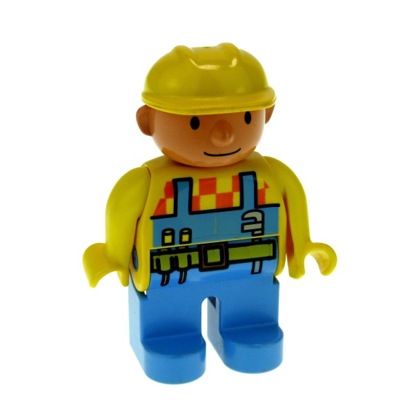 1x Lego Duplo Figur Mann hell blau B-Ware beschädigt Bob Bauarbeiter 4555pb030