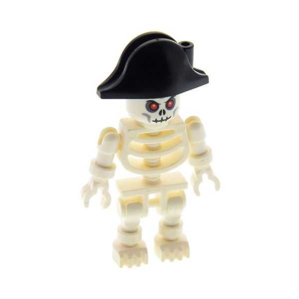 1 x Lego System Figur Skelett weiss mit Augen rot grimmig Piraten Bicorne Hut schwarz ohne Aufdruck 2528 6260 3626bpb0269 6266 6265 gen026