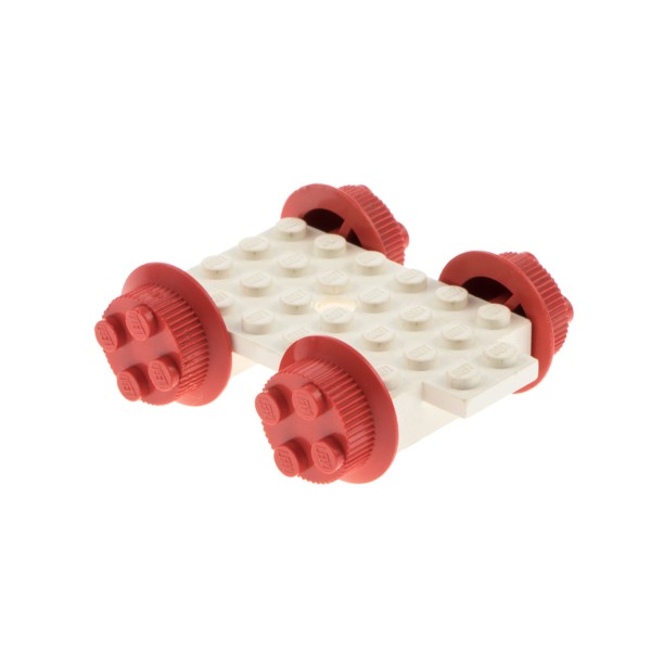 1x Lego Eisenbahn Unterteil Basis 4x7 creme weiß Räder 2x2 rot wheel1a 824