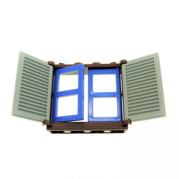 1x Lego Fenster Rahmen 1x4x3 braun Laden 1x2x3 grau Scheibe blau 3854 3856 3853