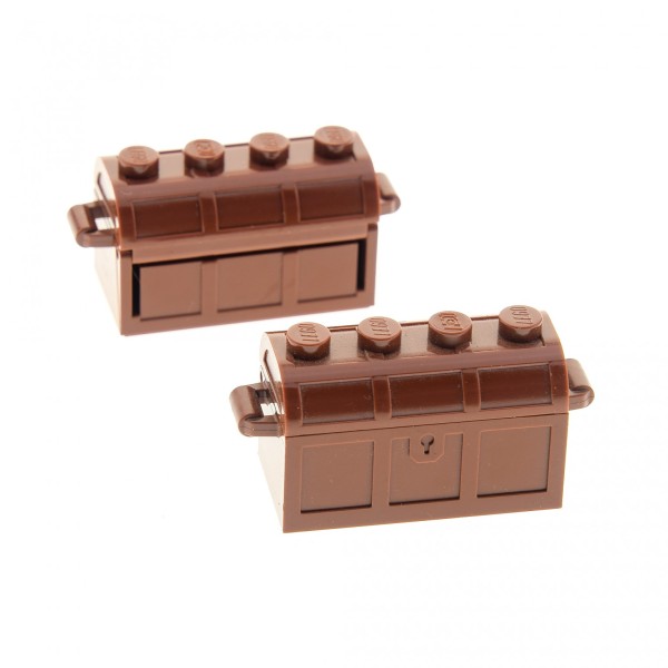 2x Lego Schatz Truhe 2x4 rot braun Container mit Schlitz Kiste Deckel 4739 4738ac01
