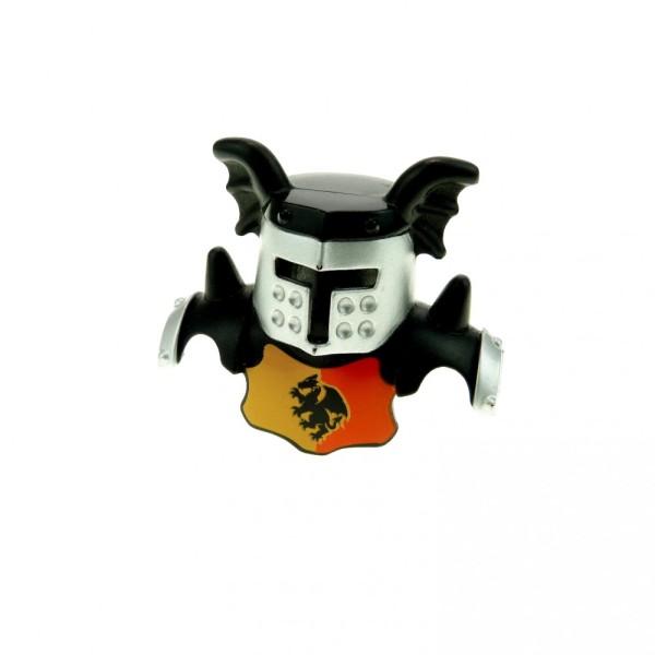 1x Lego Duplo Figur Ritter Helm B-Ware abgenutzt schwarz Visier silber 51727pb01