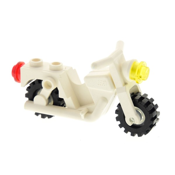 1 x Lego System Motorrad creme weiss Bike Rad Motorcycle Räder transparent weiß Scheinwerfer gelb rot rund Noppe x81c02