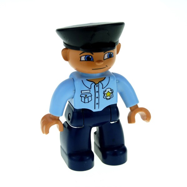 1x Lego Duplo Figur Mann dunkel blau Polizist Uniform Mütze schwarz 47394pb034