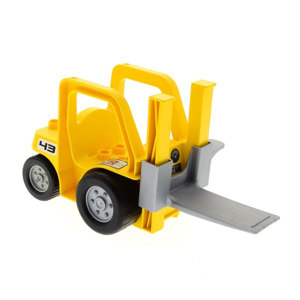 1x Lego Duplo Bau Fahrzeug Gabelstapler gelb Sticker Lift perl grau 42404c02