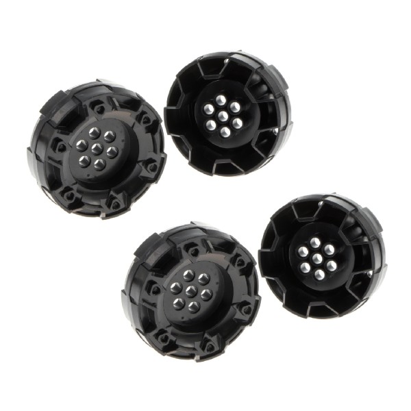 4x Lego Hartplastik Rad profiliert schwarz 7 große 6 kleine Pin Löcher 6019988 11094