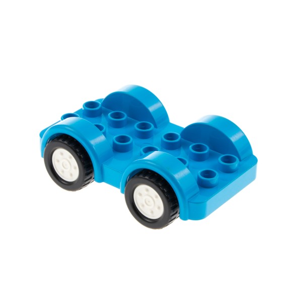 1x Lego Duplo Fahrzeug Auto Chassis dunkel azur blau 2x6 Räder weiß 11841c03