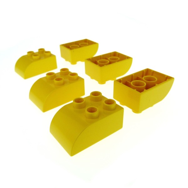 6x Lego Duplo Basic Dach Bau Stein 2x3 gelb Oben schräg abgerundet 230224 2302