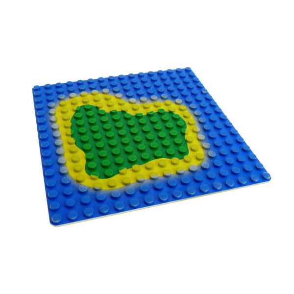 1x Lego Bau Platte 16x16 flach blau bedruckt gelb grün Insel Wasser 6260 3867p01