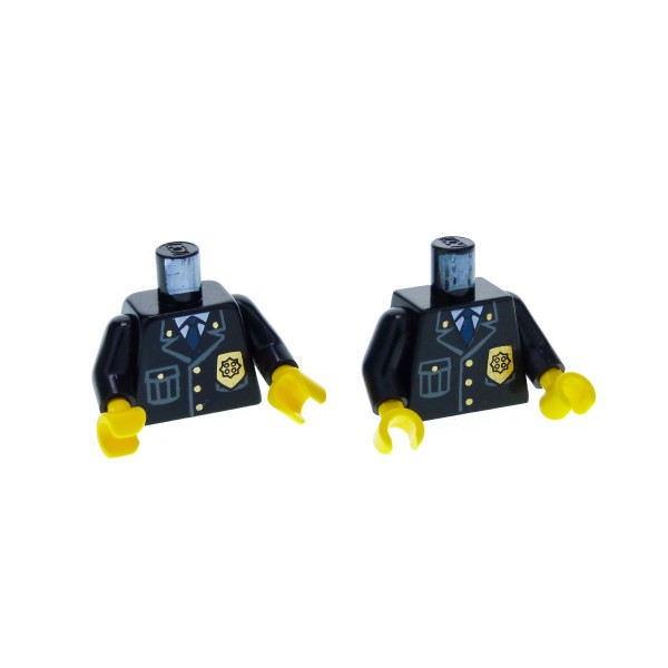2 x Lego System Torso Oberkörper Figur Polizist City schwarz Polizei Marke 3 Knöpfe gold Krawatte blau Arme schwarz Hände gelb 973px431c01