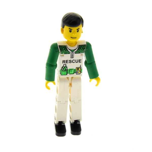 1 x Lego Technic Figur Mann weiss grün Top weiß bedruckt RESCUE Arme grün Haare schwarz Rennfahrer Fahrer Technik 8255 tech022