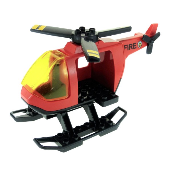 1x Lego Duplo Hubschrauber groß rot schwarz Feuerwehr Helikopter FIRE 6343pb04