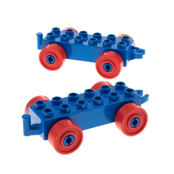 2x Lego Duplo Anhänger 2x6 blau Rad rot Zug Kupplung offen ohne Steg 2312c02