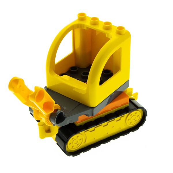 1x Lego Duplo Planierraupe gelb mit Platte dunkel grau Kabine Kran Arm 25600c01 