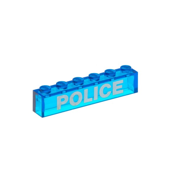 1x Lego Bau Stein 1x6 transparent blau weiss Glassteine POLICE 3067pb09