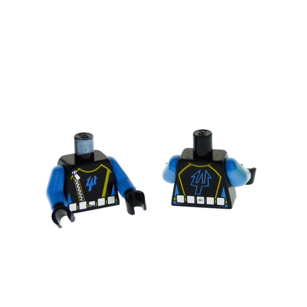 2 x Lego System Torso Oberkörper Figur Aquazone Aquaraiders II Mann Taucher schwarz bedruckt Dreizack Arme Hell blau 973pb0428c01